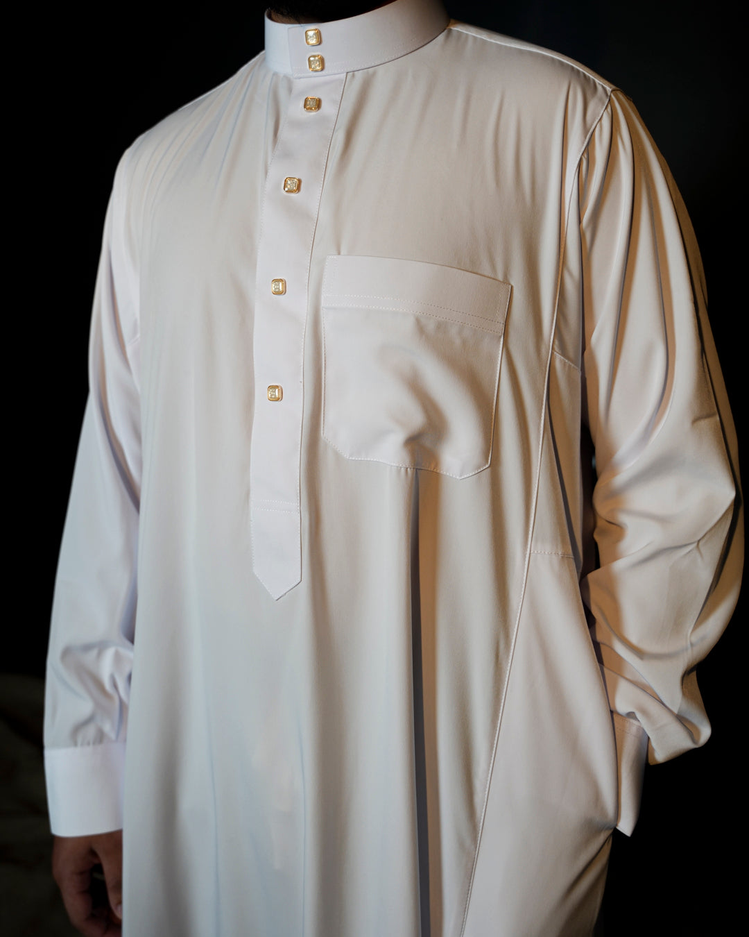 Premium Saudi Collared thobe (white) - ALIMAN