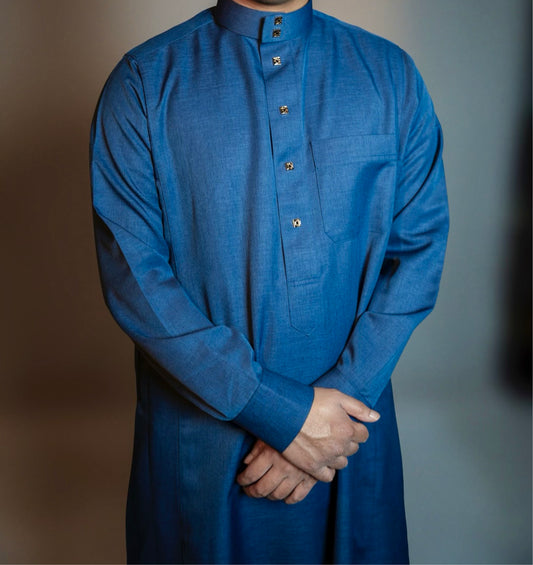 Premium Saudi Collared thobe (blue)